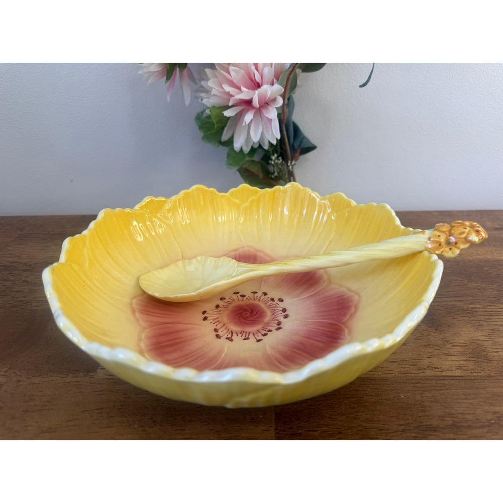 Royal Winton Grimwades Floral Serving Bowl Spoon Set English Pottery Vintage